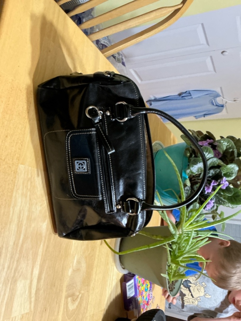 Giani Bernini Black Patent Shoulder Bag with Silver Hardware